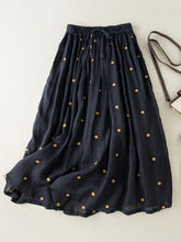 Women Flowy Elastic Waist Large Hem Pleated Skirt With Lining, Vintage Linen-Look Summer Long Skirt